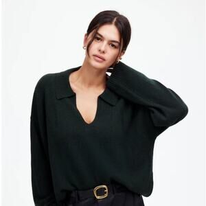 NWT Madewell Cashmere-Wool Blend Polo Sweater Dark Green L